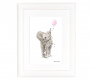Akwarela ze słonikiem z balonikami