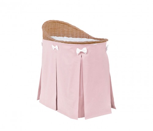 Mobilne łóżeczko wiklinowe z różową spódnicą - naturalna wiklina