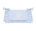 Quilted blue crib bag with emblem