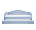 Łóżko Manhattan aksamitne błękitne z materacem