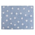 Blue rug with large white dots