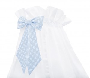 White standing canopy with Cheverny Blue bow 