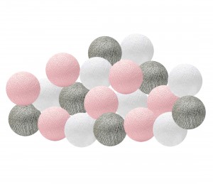 Girlanda Cotton Ball Lights pudrowo - srebrna