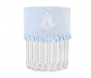 Kosz okrągły duży Royal Baby Blue w białe mini kwadraciki