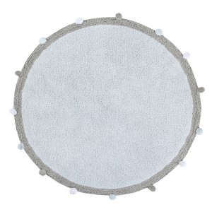 Blue rug with pompoms