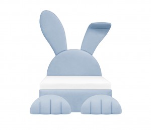 Łóżko Bunny aksamitne błękitne z materacem  