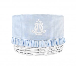 Kosz okrągły mały Royal Baby Blue w białe mini kwadraciki
