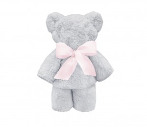 Light gray shoulder pad with a pink bow