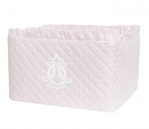 Quilted pink care basket with flounce