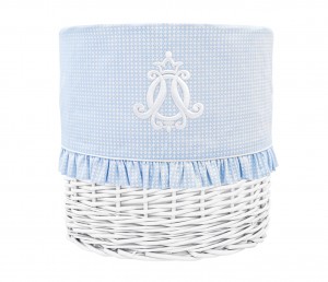 Kosz okrągły średni Royal Baby Blue w białe mini kwadraciki 