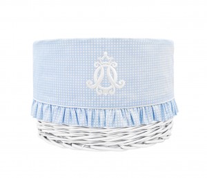 White round basket – small – Royal Baby Blue with mini white square