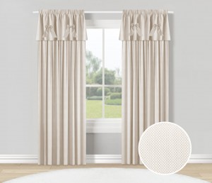 Beige curtains with mini white squares with flounce and bows 