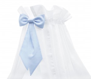 White standing canopy with blue bow