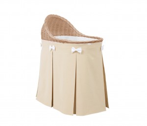 Mobile wicker bed with beige skirt - natural wicker