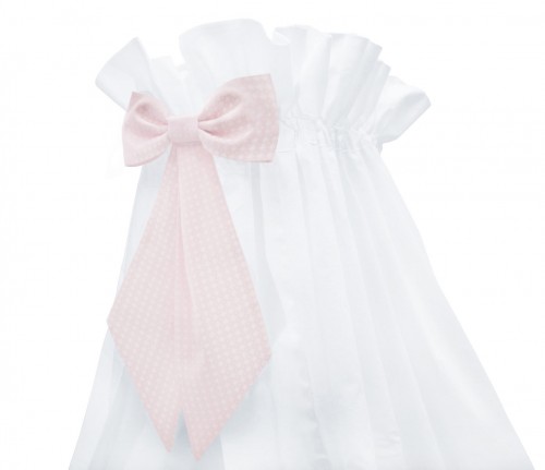 White standing canopy with Cheverny pink bow 