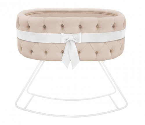 Upholstered cradle with ecru bow  - velvet beige 