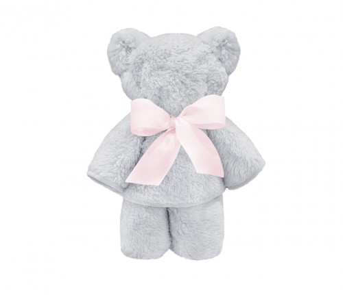 Light gray shoulder pad with a pink bow