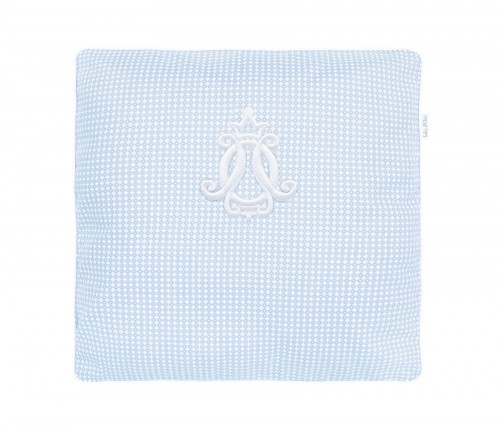 Royal Baby Blue with white mini squares pillow with emblem