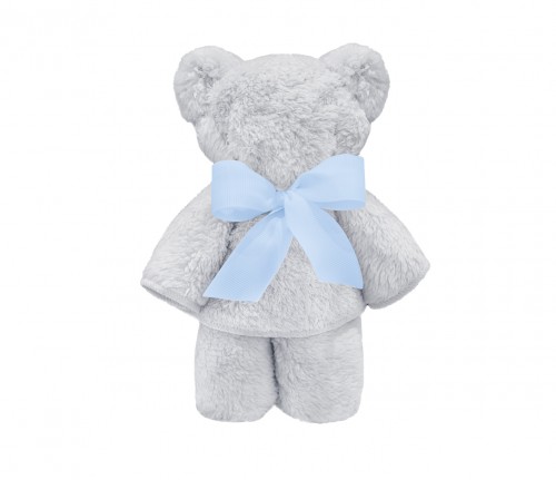 Light gray shoulder pad with a blue bow 