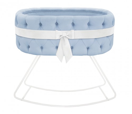 Upholstered cradle with ecru bow- velvet blue  